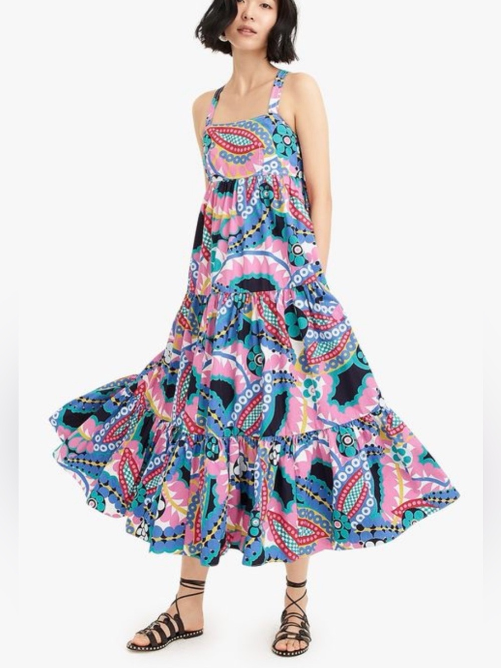 J. Crew Talitha Ratti Apron Kaleidoscope Floral Poplin Tiered Dress Size 6 NWT